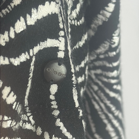 Olsen Hannah Black & White Leaf Patterned Glitter Accents Long Sleeve Top Size L - Picture 10 of 13